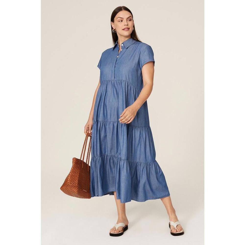 Peter Som x RTR Chambray Midi Dress Size 0 Blue - Picture 1 of 5
